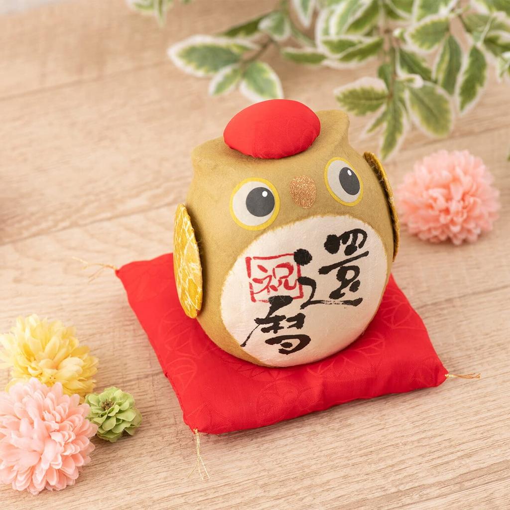 FUN fun 60th Birthday Celebration Longevity Celebration Owl with Wooden Tag for Health and Longevity Ryukodo Gift Owl, [Authentic Product]