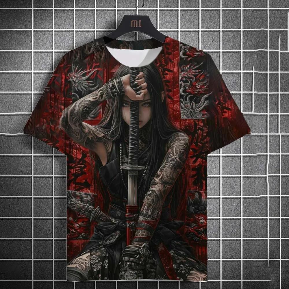 Tattoo Girl Pattern 3D Printed Top Fashionable Casual Short Sleeved Men's T-shirts - Soft Medium Stretch Polyester Fabric Summer Relaxed Fit Clothing