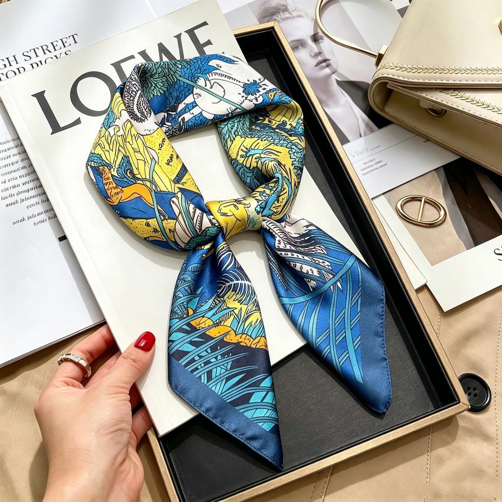Autumn and winter Maillard cashew square scarf silk scarf women's shirt versatile neck small scarf tied hair decorative scarf