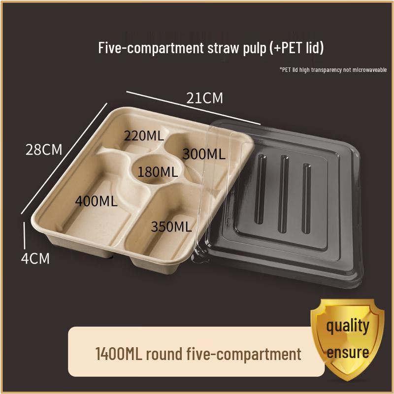 Chuyi Qi 1400ml 5-Compartment Pulp Takeout Container