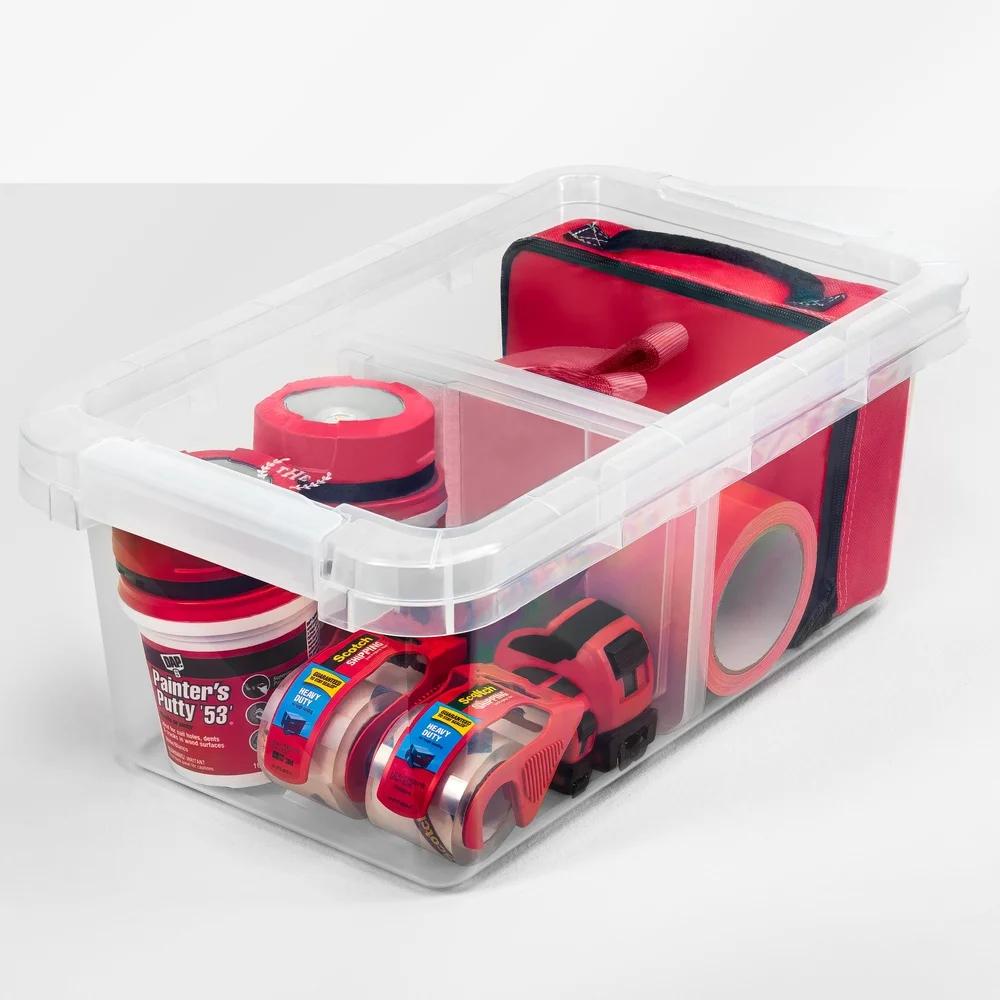 2 Pack Clear Storage Bin with Adjustable Divider Stackable Container Organizing Garage Bedroom Bathroom Closet Kids Room