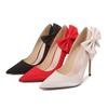 Pointed Bow Stiletto Single Shoes Satin High Heels Socialite Victoria Women's Shoes
