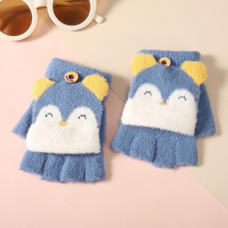 New Children's Half Finger Warm Gloves In Winter Fingers Children's Baby Flip Gloves Kindergarten Fleece Gloves