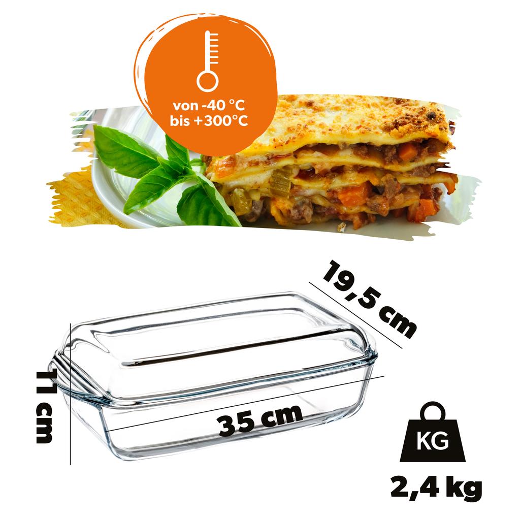 KADAX Hőálló edény fedővel sütéshez, sütéshez, téglalap alakú