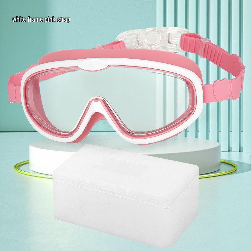 Children's Anti-Fog Waterproof Large Frame Swim Goggles with Silicone Earplugs
