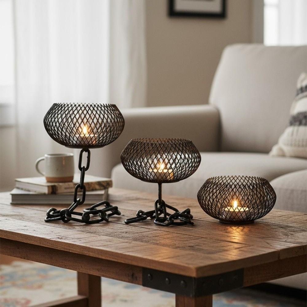 High Temperature Resistant Chain Candle Holder Metal Candles Stand Cage Candelabra  Dining Room