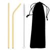 Gold Stainless Steel Straw Set Gold Reusable Straw Straight Bent Drinking Straw With Bag Cleaning Brush Home Bar Accessory