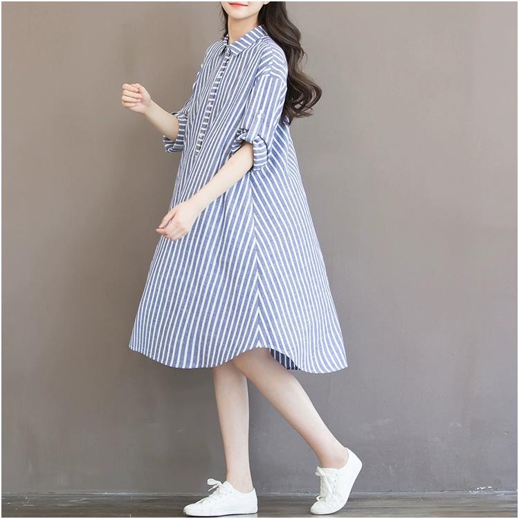 Plus Size Women's Vertical Stripe Maternity Shirt Dress