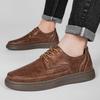 6CM men's shoes casual single shoes men's board shoes leather trendy shoes men's low-top men's lace-up leather shoes in autumn