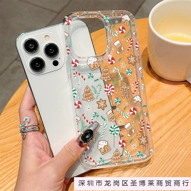 Snow Christmas Gingerbread Man Compatible with iPhone 17/16/15 Transparent Phone Case, iPhone 14/13/12/11 Pro