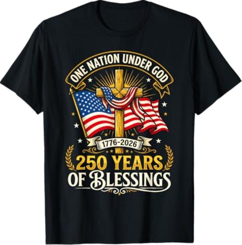 Freedom 250th Anniversary USA Flag Christian God Patriotic T-Shirt S