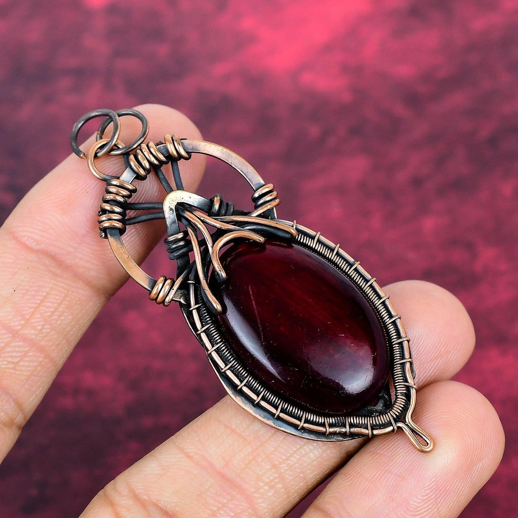 Red Fire Labradorite Gemstone Pendant Copper Wire Wrapped Jewelry Gifts For Her
