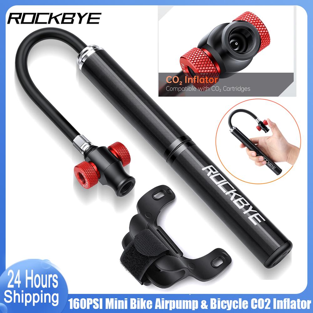 Dual Modes Bike Inflator Mini Bicycle Manual Hand Pump & Dual-Head Valve CO2 Cartridge Inflator 160PSI High Pressure Hidden Hose