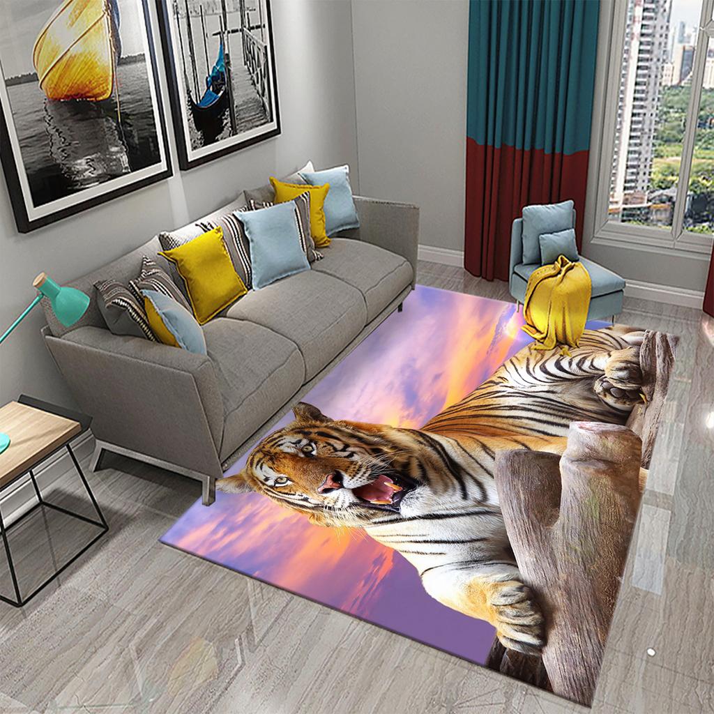 3D Tiger Pattern Carpet Cute Wild Animal Print Large Carpet for Living Room Bathroom Bedroom Entrance Mat Anti-Slip Carpet Decor