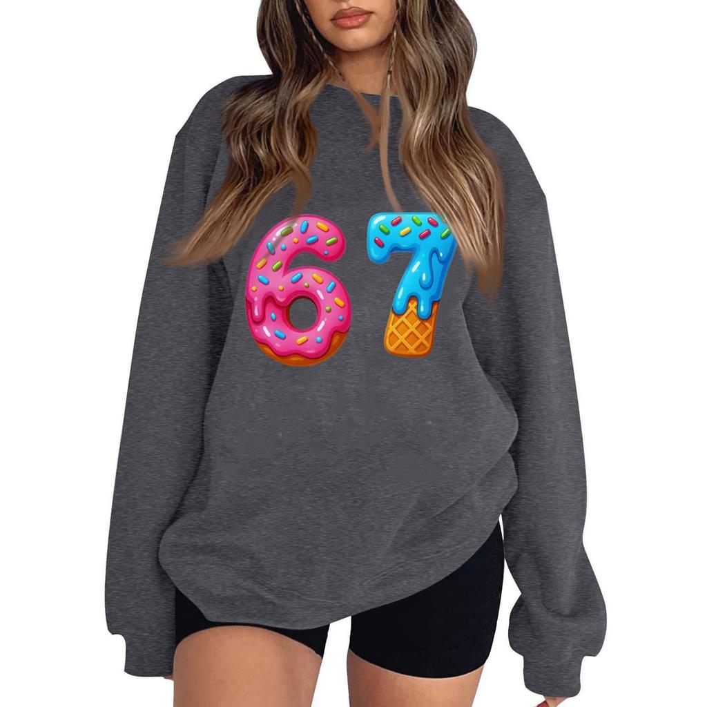 Women's Fashionable Casual Long-Sleeved Round-Neck Printed Pullover Sweatshirt