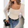 2026 New Model T-Shirt Square Neck Pullover Slim Fit Knit Long Sleeve Women's Base Shirt