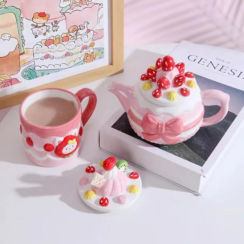 Creative Strawberry Cookies Ceramic Mug Cute Candy Salt Jar Wedding Tea Set Birthday Gift Home Decoration Accessories