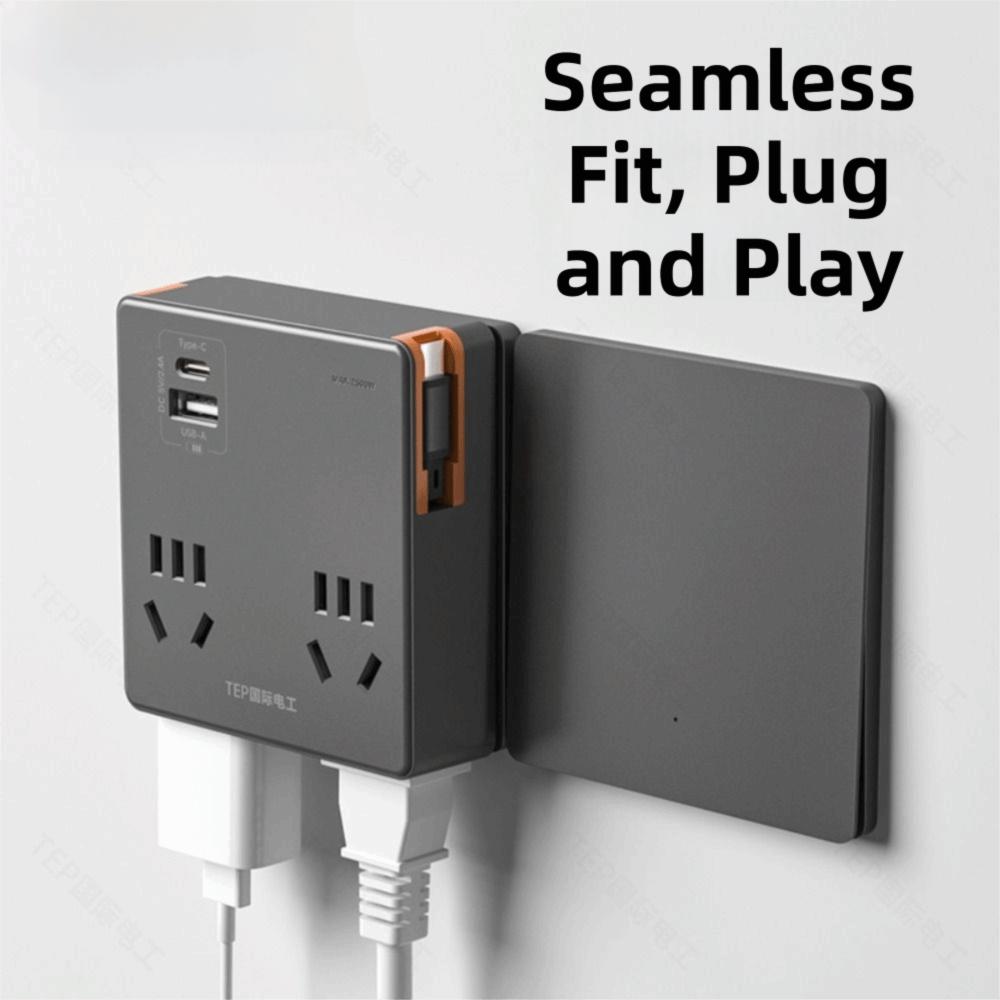 Compact Size Flat Plug Power Strip Widely Outlets USB C Ports Power Expander Space Saving Socket Extender Multi Device Charging