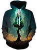 "Fantasy Dreamscape" 3D Tree-Print Hoodie – Men’s Casual Athletic Sweatshirt/Pullover, Fleece-Lined and Thickened for Autumn/Winter