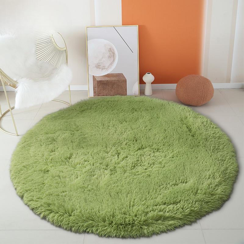 Green Round Fluffy Carpet For Kids Room Solid Plush Rug For Bedroom Room Soft Long Hair Floor Mat Circle Bathroom Cute Decoration Chair Mat