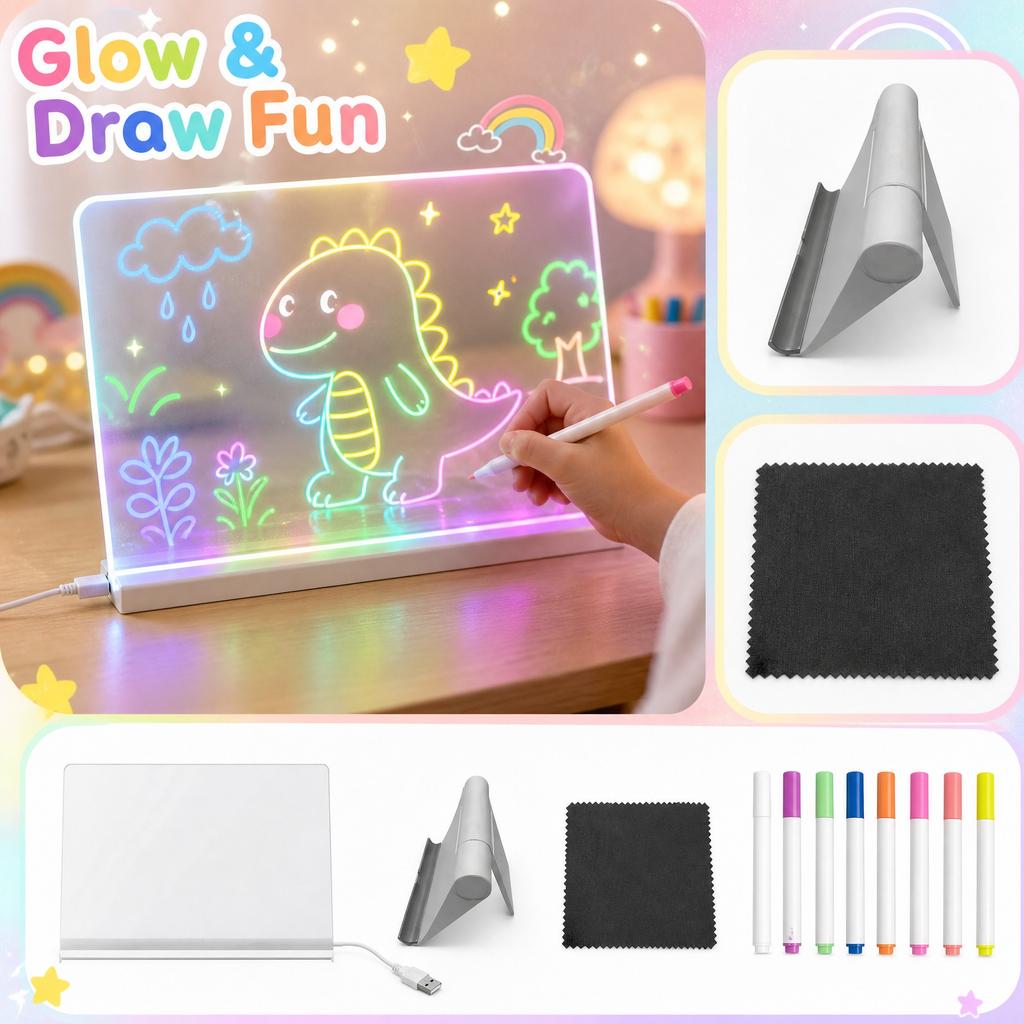 Kids Light Up Drawing Board - Acrylic Transparent Writing Tablet for Tracing, Sketching, and Creative Play, LED Light Board