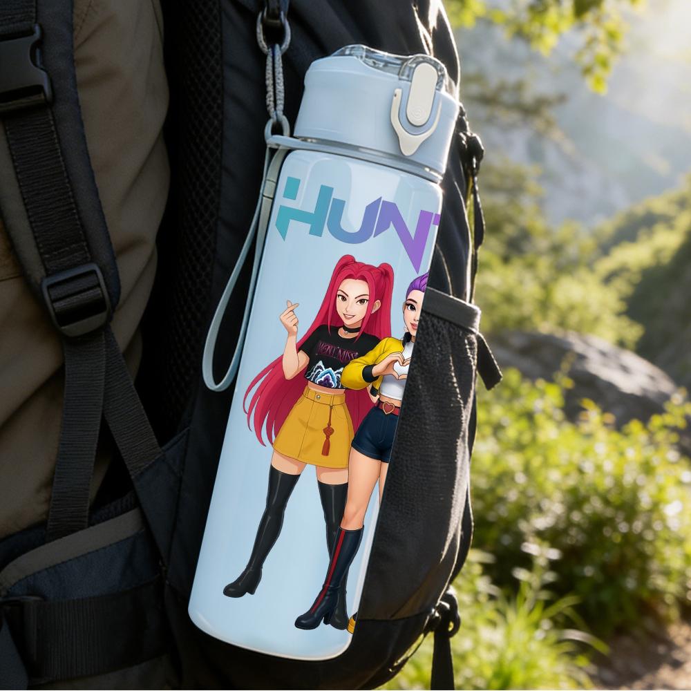1PC Hunrix Girl Character Group Graphic,750ml Color Plastic Sports Water Bottle,Leakproof Flip Straw Lid,Suitable for Sports Office Home Use