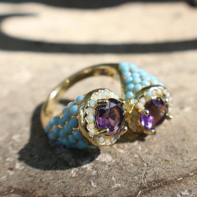 Huajie Women's Cute Corn Kernels Rings Purple Zircon Inlay Two Tone Ring Party Delicate Accessories  Trendy