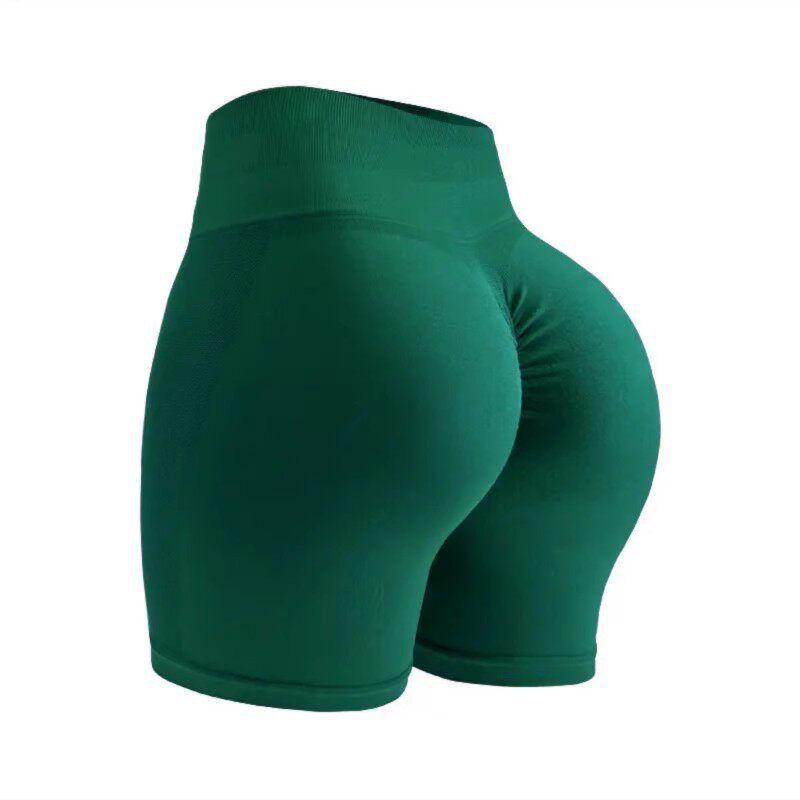 

European and American Hot-Selling Comfortable Spaghetti Strap Cross-Back Sports Bra High-Waisted Tummy Control Peach Yoga Shorts Set L Dark green