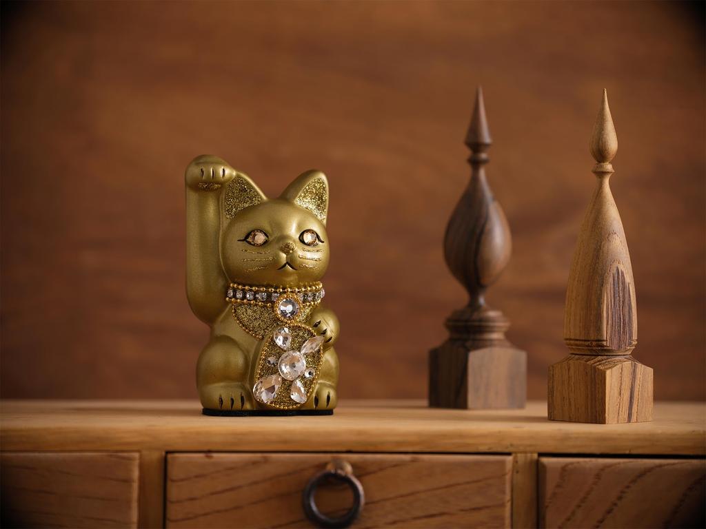 Glückskatze Schmuck Katze Rechte Pfote erhoben Keramik Glückskatze Glücksbringer Feng Shui Ornament (S-SIZE Gold) / _ Glückskatze (jw_S Gold)