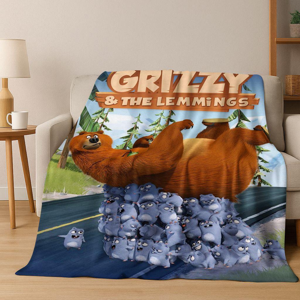 Lustige Grizzy und die Lemminge Cartoon Flanelldecke Weiche Warme Überwurfdecke für Bett Schlafzimmer Zimmer Wohnzimmer Reise Picknick Kind