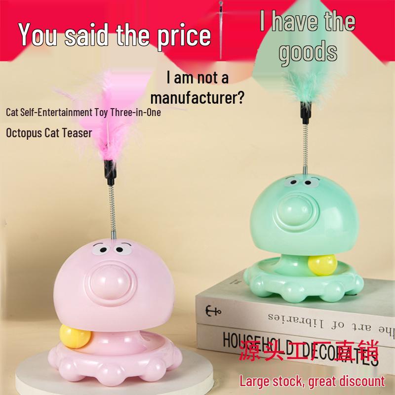 Octopus Cat Teaser Toy Set with Self-Entertainment Mint Balls and Turntable