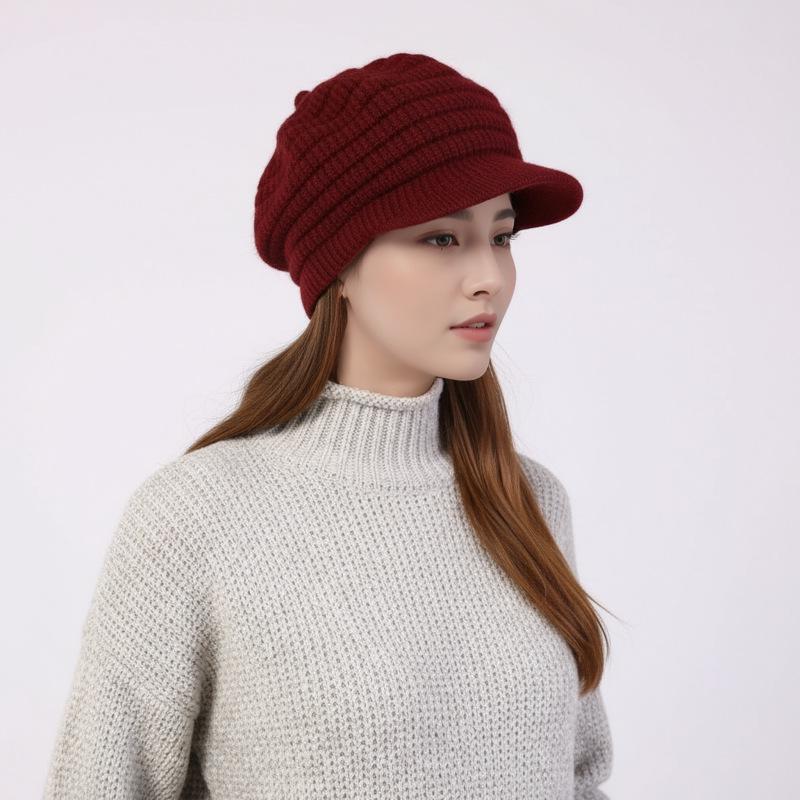 Women's Pointed Duckbill Beret - Fleece-Lined, Warm & Stylish Knitted Wool Hat