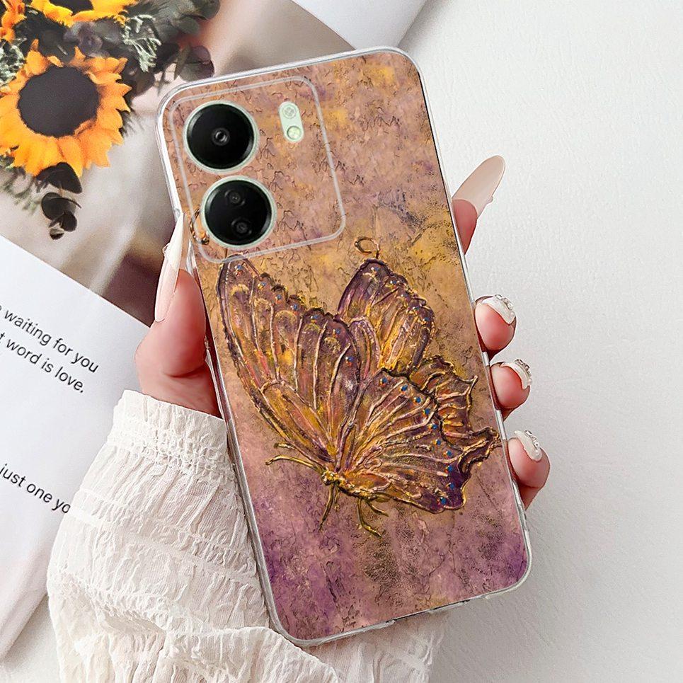 For Xiaomi Redmi 13C 5G 4G  Back Bumper Redmi 13 4G Colorful Butterfly Flower Painting Phone Case Transparent Soft TPU Silicone