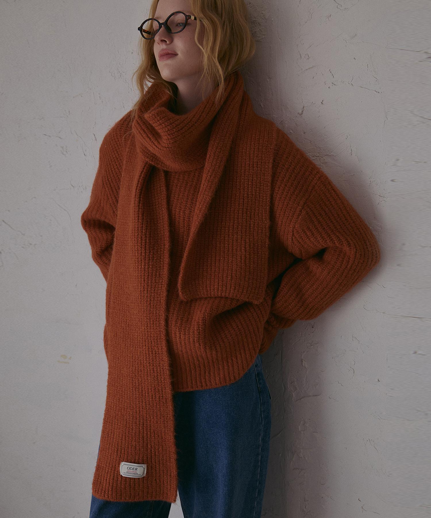 Odier Scarf Set Warmer Mohair Pullover - Brick Orange Brick Orange/One