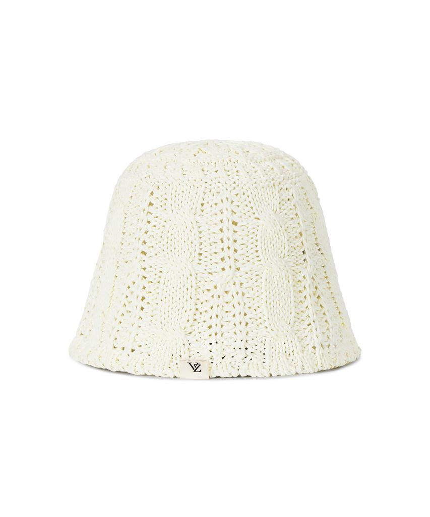 Bajal Vz Label Cable Knit Bucket Hat Ivory
