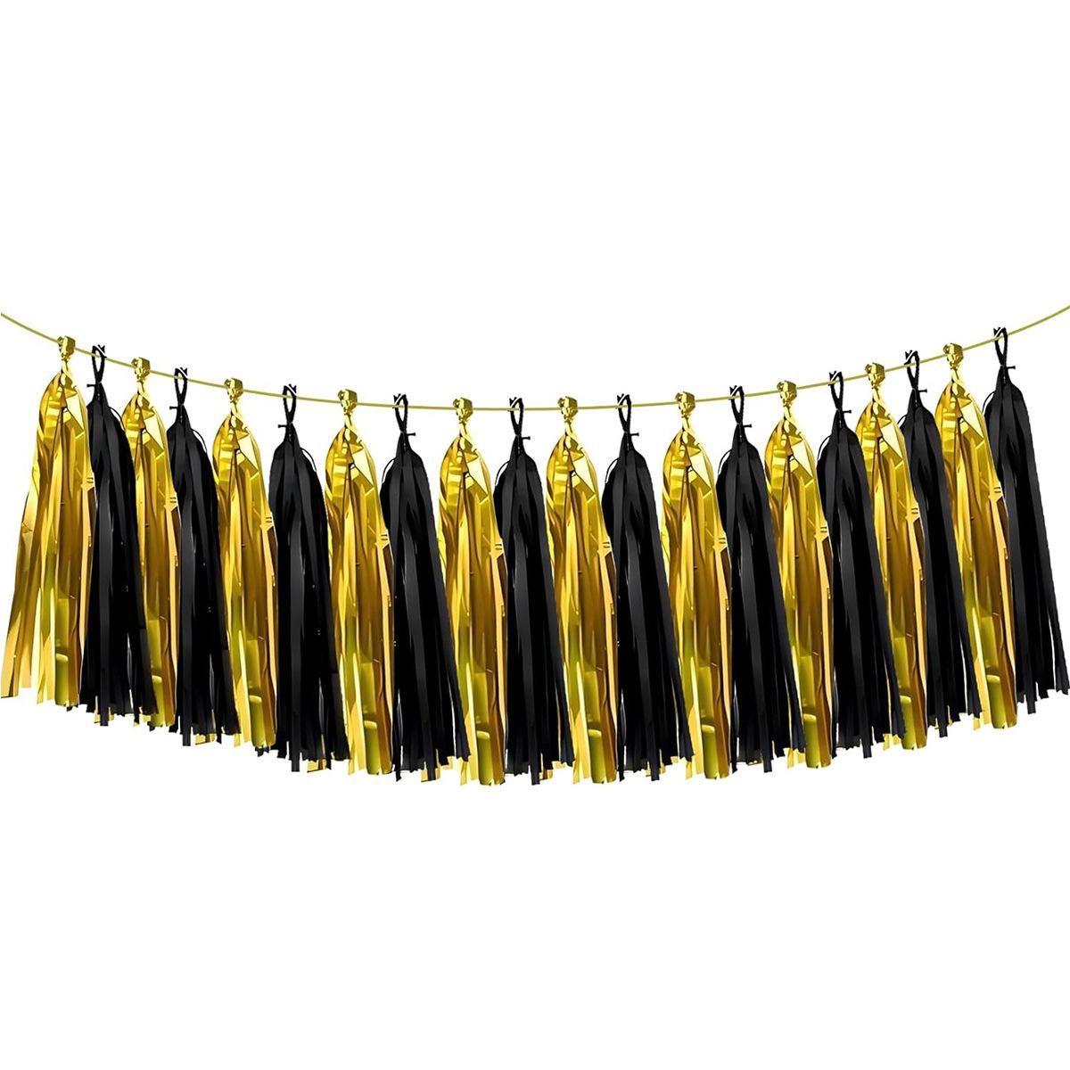 

New Year S Day Wedding Birthday Party Decoration, Black Gold Paper Fringe Diy Ribbon Black gold paper tassel 20pcs