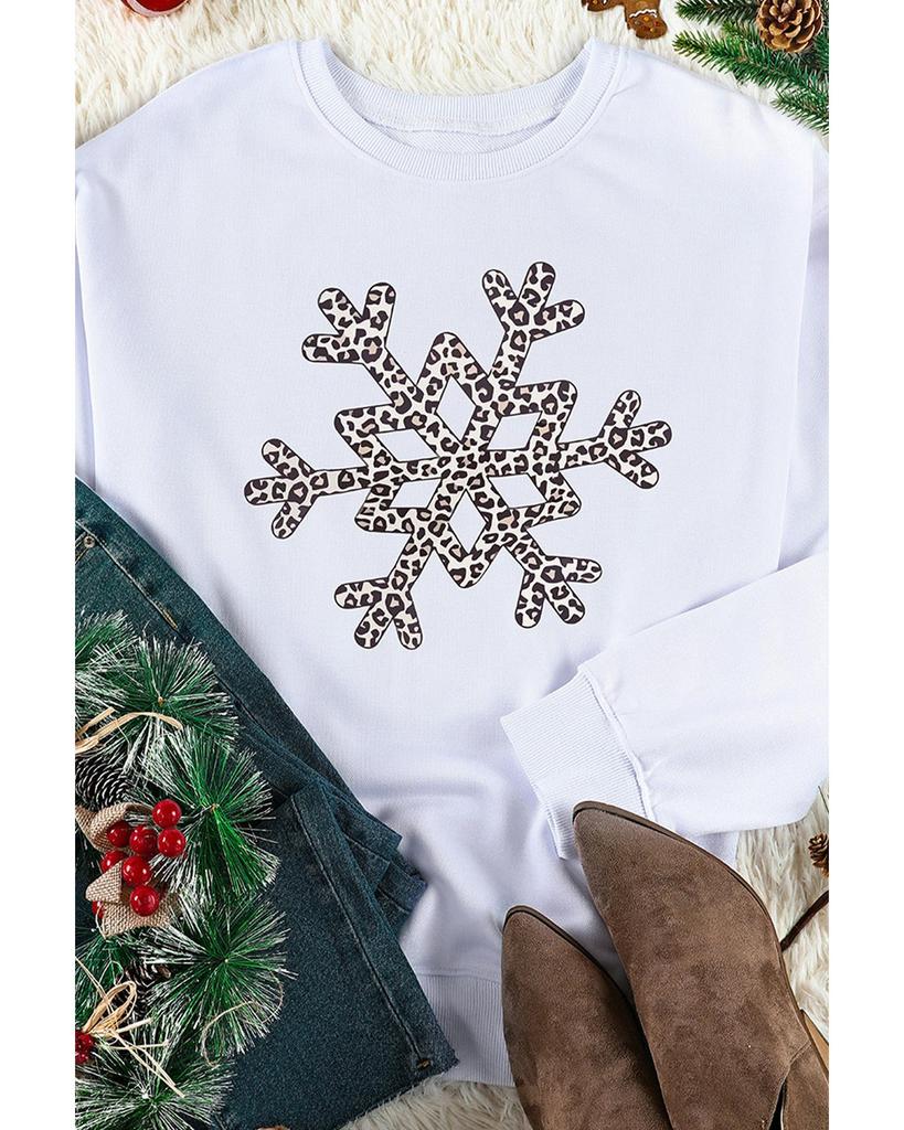 Azura Exchange Leopard Snowflake Pullover Sweatshirt