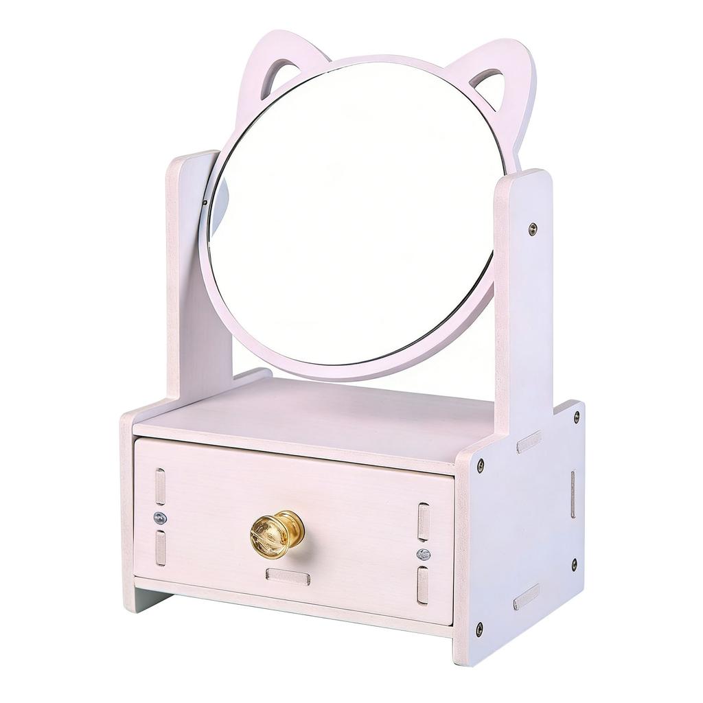 Specchio da Trucco con Cassetto Specchio Cosmetico Rotondo Organizer per Gioielli Multifunzionale per Piano del Mobiletto Singolo
