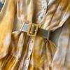 Women French Fashion Single Breasted V Neck Long Dress With Belt Summer Autumn Elegant Print A-line Robe Female Holiday Clothes