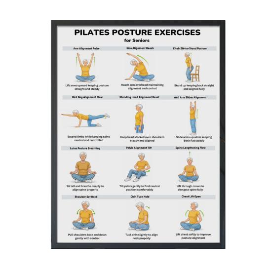 Chair Exercise Poster Seated Workout Chart Gentle Chair Yoga Movements Low Impact Exercise Guide for Seniors Beginners