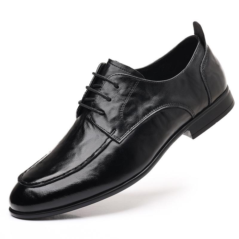 New Men's Top Layer Cowhide Loafers with Soft Sole Soft Surfac Thin Design Single Shoe Men's Trendy Lace Up Men's Shoes