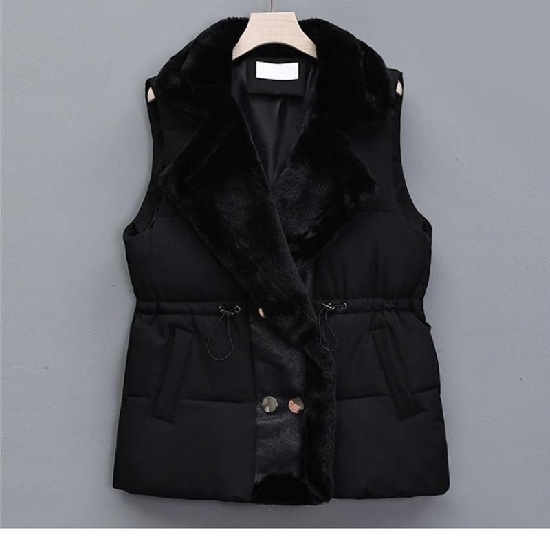

Пуховый жилет женский весенне-осенний утолщенный теплый жилет средней длины однотонный жилет XS чёрный