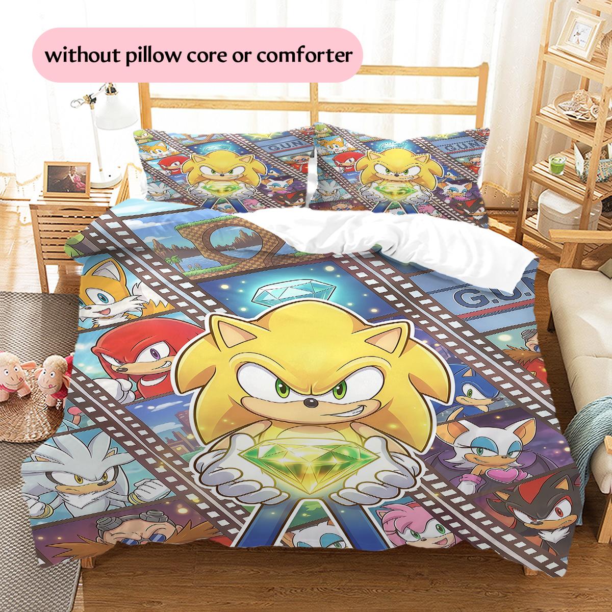 

Spliced Sonic the Hedgehog Pattern Bedding Quilt Set Home Decoration Gift (1 * duvet cover + 2 * pillowcase without core) 135x200cm