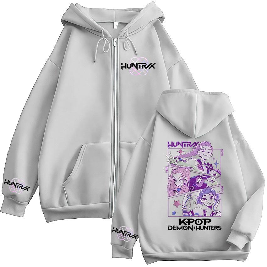 Dämonenjäger K-Pop Film Kapuzenpullover mit Reißverschluss Herren Damen Harajuku Langarm Mode Übergroße Jacke Reißverschluss Sweatshirt Streetwear