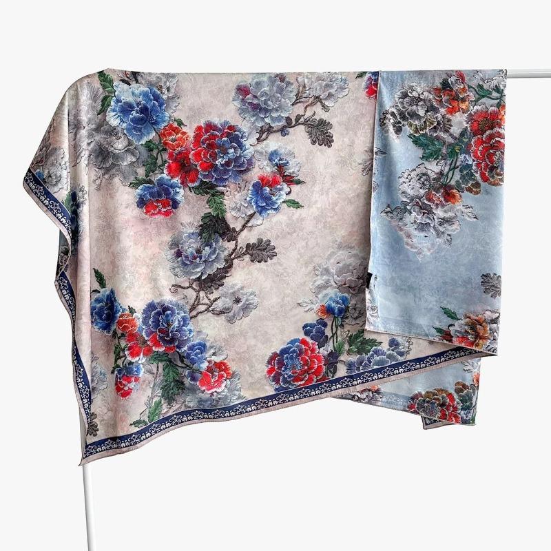Chinese style fragrant cloud gauze square scarf silk scarf floralsprinting double-sided silk scarf shawl