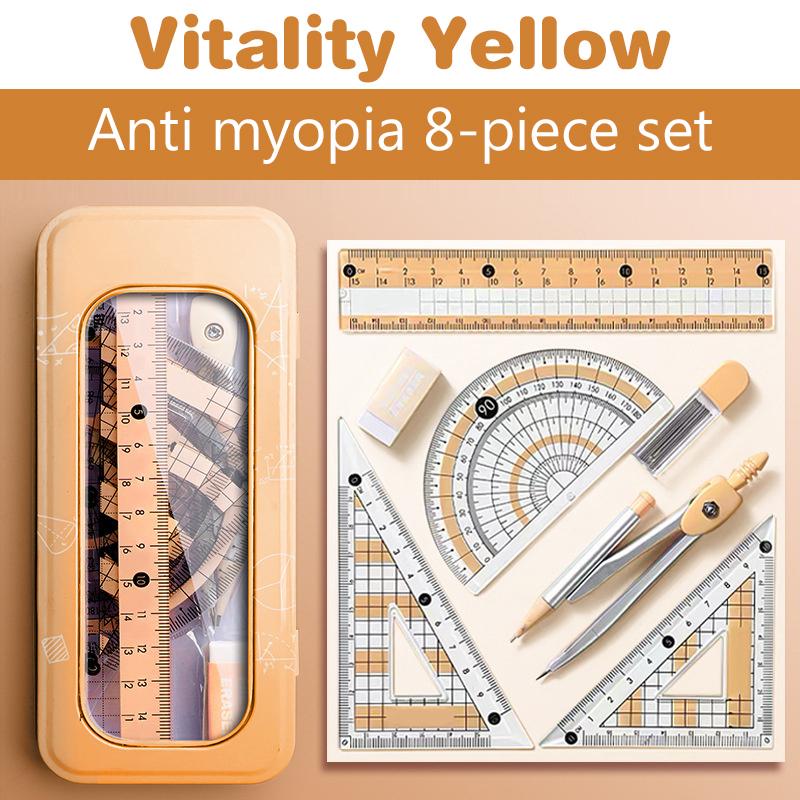 8-Piece Set Of Measuring Rules For Students Including Compass Measuring Angle Ruler Triangular Ruler Measuring And Drawing Compl