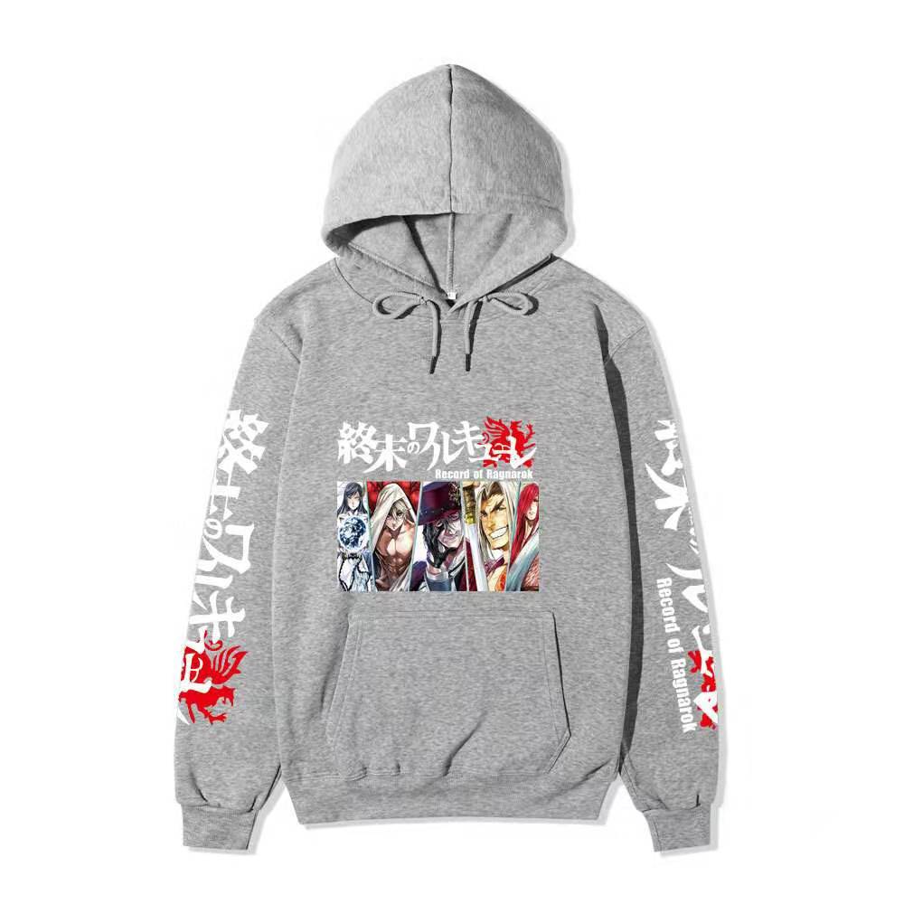 Record of Ragnarok Multiple Characters Anime Hoodie Japanese Dragon Vertical Sleeve Print Casual Pullover Sweatshirt