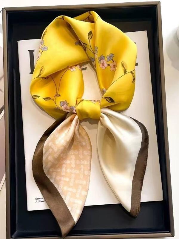 SIYUTANG 70cm Floral Silk Satin Scarf