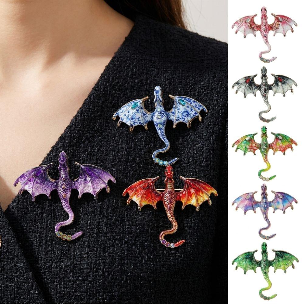 Zinc Zinc Zinc Alloy Crystal Wing Dragon Pin Colorful Rhinestone Animal Dragon Brooch Daily Wear