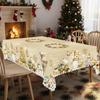 1 Stück Tischdecke mit fröhlichem Weihnachtsthema, goldfarben bedruckt, mit Schneemännern, Rentieren, Weihnachtsbäumen und Kranzmotiven, geeignet für Weihnachten, N